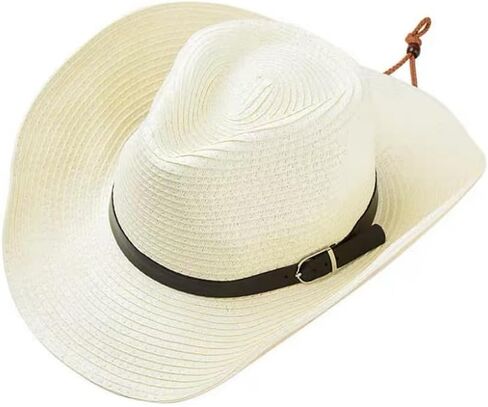 قبعة رعاة البقر من القش واسعة حافة الأشعة فوق البنفسجية الشمس قبعة للشاطئ راعية البقر بنما قبعة المرأة سمبريرو الأشعة فوق البنفسجية حماية القبعة الغربية مع حزام الذقن in Kuwait