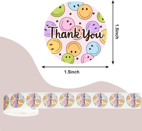 1000Pcs Thank You Sticker Happy Smile Face Paper Decal Pastel Round Adhesive Seal Sticker Label Rolls for Small Business Party Favor Gift Supplies, 1.5 in in Saudi Arabia