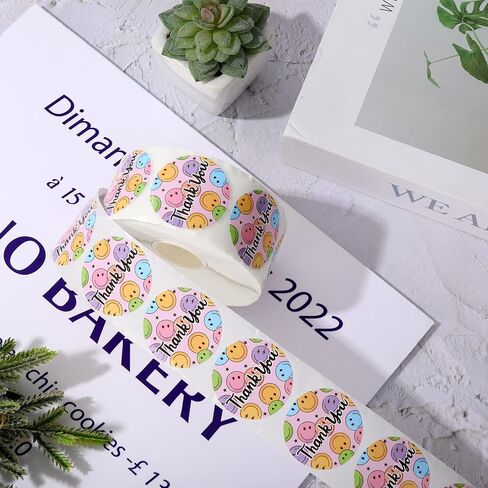 1000Pcs Thank You Sticker Happy Smile Face Paper Decal Pastel Round Adhesive Seal Sticker Label Rolls for Small Business Party Favor Gift Supplies, 1.5 in in Saudi Arabia