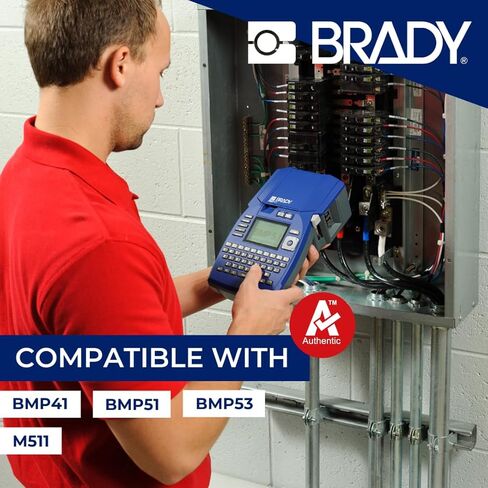Brady Authentic (M4C-500-595-RD-WT) All-Weather Permanent Adhesive Vinyl Labels 0.5 in W x 25ft White on Red. for use with BMP41, BMP51, M410, M510, and M511 Label Printers. in Saudi Arabia