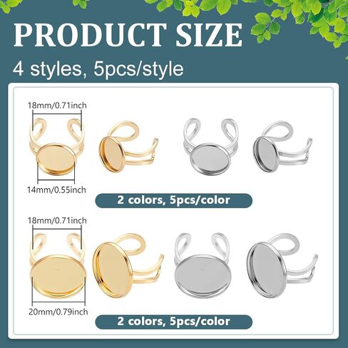 Benecreat 20pcs Round Round Cabochon Ring ، 4 أنماط من الفولاذ المقاوم للصدأ خاتم حلقة ، حلقة ، حلقة Cabochon ، حلقة مديرة لصنع المجوهرات DIY in Saudi Arabia
