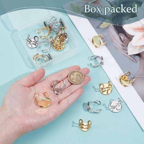 Benecreat 20pcs Round Round Cabochon Ring ، 4 أنماط من الفولاذ المقاوم للصدأ خاتم حلقة ، حلقة ، حلقة Cabochon ، حلقة مديرة لصنع المجوهرات DIY in Saudi Arabia