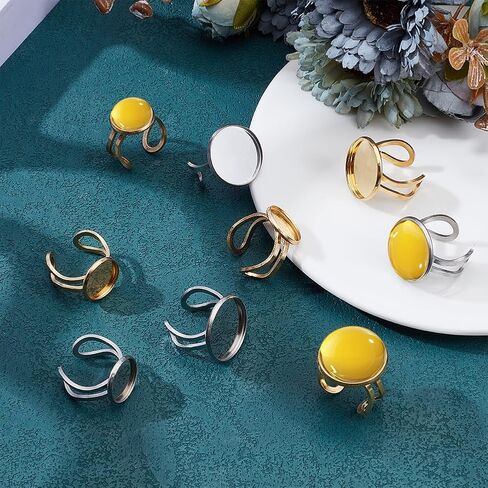 Benecreat 20pcs Round Round Cabochon Ring ، 4 أنماط من الفولاذ المقاوم للصدأ خاتم حلقة ، حلقة ، حلقة Cabochon ، حلقة مديرة لصنع المجوهرات DIY in Saudi Arabia