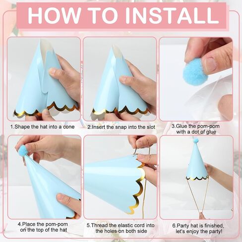 30 PCS Pastel Birthday Party Hats Rainbow Themed Paper Cone Hats with Pom Poms & Elastic Cord for Kids and Adults Birthday, Baby Shower, Bridal Shower, Photo Props Party Decorations in Saudi Arabia