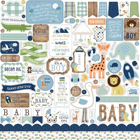 Echo Park Paper Company Baby Boy Element Sticker ، الأزرق ، الأخضر ، النعناع ، الأصفر in Saudi Arabia