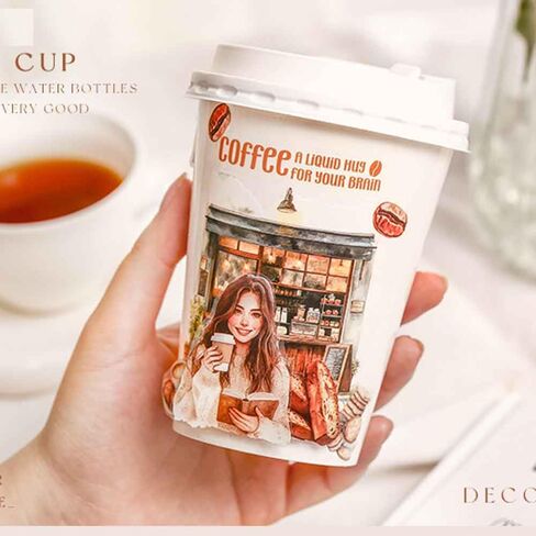 20 Sheets Coffee Sticker Book for Journaling, Fashion Colored Girl Sticker Book for Scrapbook Supplies, Pre-Cut Aesthetic Waterproof PET Translucent Stickers for Junk Jounal Bujo in Saudi Arabia