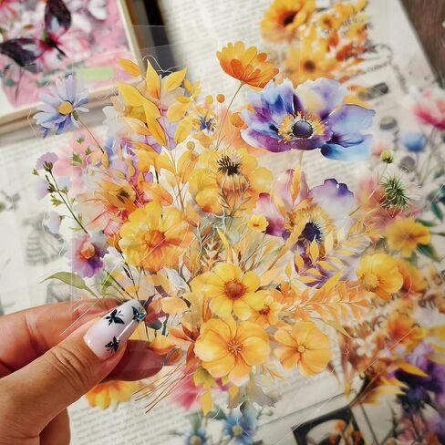 120 Pcs Floral Scrapbook Stickers - Transparent Self-Adhesive Journaling Supplies for Adults | DIY Scrapbooking, Junk Journal, Planner, Card Making, Vision Board Decoration in Kuwait