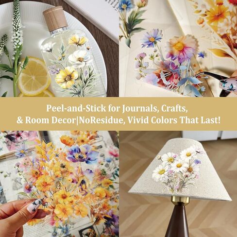 120 Pcs Floral Scrapbook Stickers - Transparent Self-Adhesive Journaling Supplies for Adults | DIY Scrapbooking, Junk Journal, Planner, Card Making, Vision Board Decoration in Kuwait