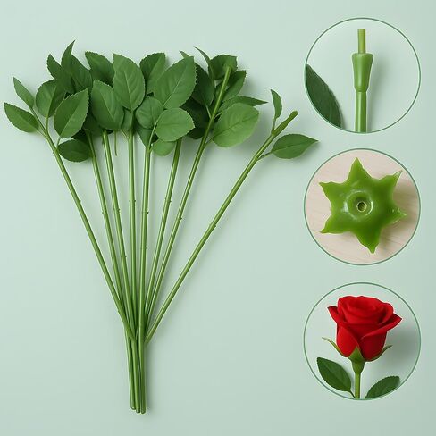 50 PCS سلك الأسلاك الأزهار مع الأوراق ، وذات زهرة للحرف اليدوية لترتيبات الأزهار DIY ، وباقة الزفاف ، وديكور محور. in Saudi Arabia