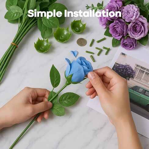 50 PCS سلك الأسلاك الأزهار مع الأوراق ، وذات زهرة للحرف اليدوية لترتيبات الأزهار DIY ، وباقة الزفاف ، وديكور محور. in Saudi Arabia