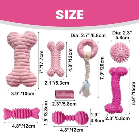 PetLike 8PCS Puppy Teething Toys Set - Interactive Dog Chew Toys with Ball & Cotton Ropes Safe & Durable Teething for Small Puppies & Medium Dogs (Pink) in Saudi Arabia