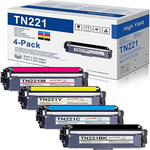 Joni Mgtoner متوافق TN221 TN-221 استبدال خرطوشة الحبر لـ HL-3140CW HL-3180CDW HL-3170CDW MFC-9130CW MFC-9340CDW MFC-9330CDW (4 PACK ، 1C+1M+1M in Saudi Arabia