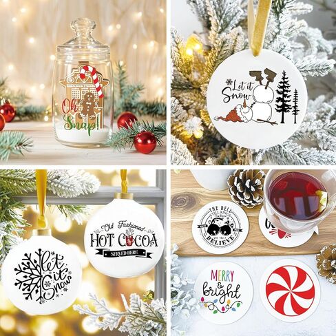 71Pcs Christmas Word Decals Stickers for Crafts Transfer Waterproof UV DTF Christmas Snow Man Deer Vinyl Decals Stickers for Ornaments Wood Glass Jars Cups Bottle Decoration(deer144) in Kuwait