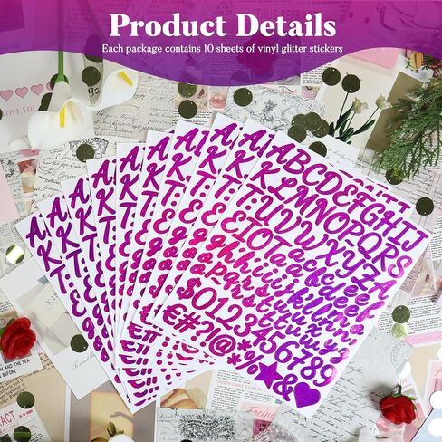 1040 Small Alphabet Number Stickers, 10 Sheets Glitter 1 Inch Self-Adhesive Vinyl Letters Sticker Decals for Scrapbooks, Greeting Cards, Holiday Parties, Envelopes, Water Bottles - Pink in Kuwait