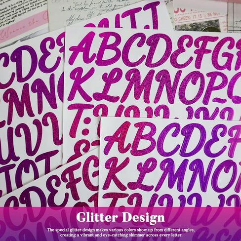 1040 Small Alphabet Number Stickers, 10 Sheets Glitter 1 Inch Self-Adhesive Vinyl Letters Sticker Decals for Scrapbooks, Greeting Cards, Holiday Parties, Envelopes, Water Bottles - Pink in Kuwait