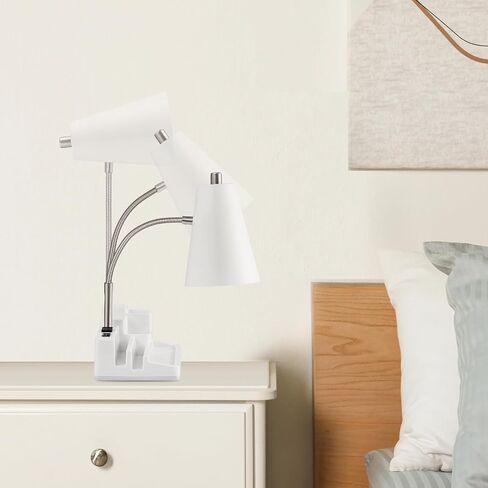 Desk Lamp Cute for Small Space, Lamp Desk with USB Port and Outlet, Desk Lamps for Home Office with Pen Holder, Study lamp for College Dorm Room, Flexible Arm, White in Saudi Arabia