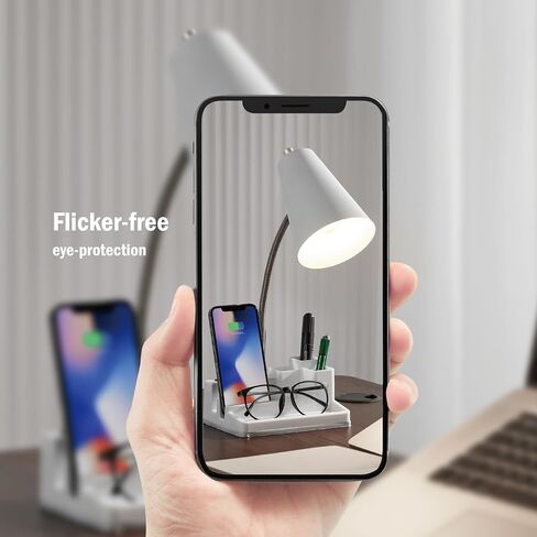 Desk Lamp Cute for Small Space, Lamp Desk with USB Port and Outlet, Desk Lamps for Home Office with Pen Holder, Study lamp for College Dorm Room, Flexible Arm, White in Saudi Arabia