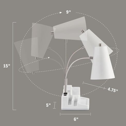 Desk Lamp Cute for Small Space, Lamp Desk with USB Port and Outlet, Desk Lamps for Home Office with Pen Holder, Study lamp for College Dorm Room, Flexible Arm, White in Saudi Arabia