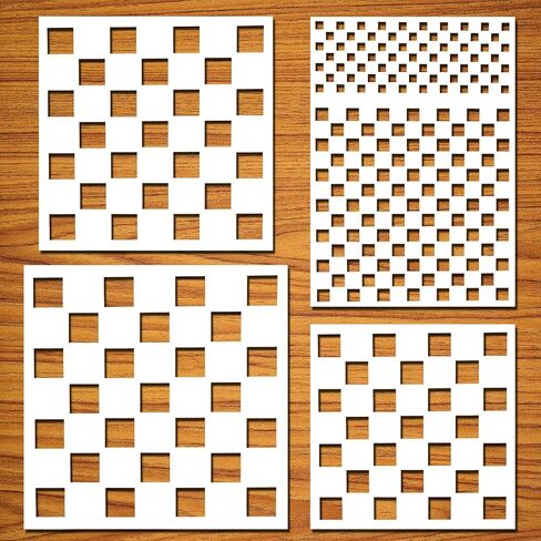 4PCS Checks Stencils – Square Grid Chess Board Checkerboard Templates in Multiple Sizes for DIY Wood Painting, Wall, Floor, Fabric, and Craft Décor in Saudi Arabia