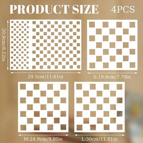 4PCS Checks Stencils – Square Grid Chess Board Checkerboard Templates in Multiple Sizes for DIY Wood Painting, Wall, Floor, Fabric, and Craft Décor in Saudi Arabia