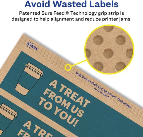 Avery Kraft Brown Rectangle Labels, Sure Feed Technology, 3" x 7", 45 Kraft Brown Labels, Print-to-The-Edge, Laser/Inkjet Printable in Saudi Arabia