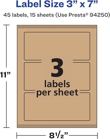 Avery Kraft Brown Rectangle Labels, Sure Feed Technology, 3" x 7", 45 Kraft Brown Labels, Print-to-The-Edge, Laser/Inkjet Printable in Saudi Arabia