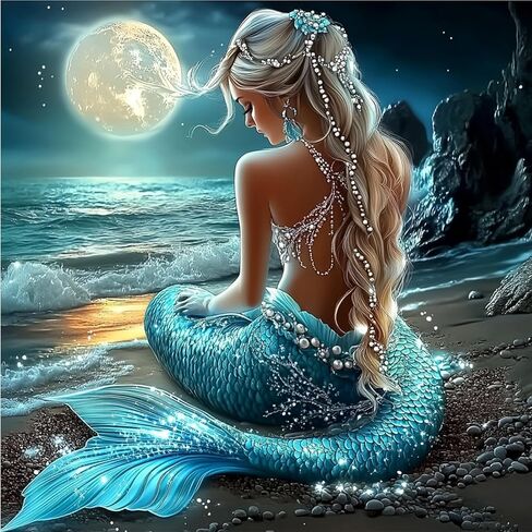 Newenmo Mermaid Diamonds Painting مجموعات للبالغين المبتدئين ، DIY 5D Moon Diamond Art Paint مع الماس الدائري ، الحفر الكاملة للأحجار الكريمة اللوحة الفنية للديكور الجدران المنزلي 12x12 بوصة in Saudi Arabia