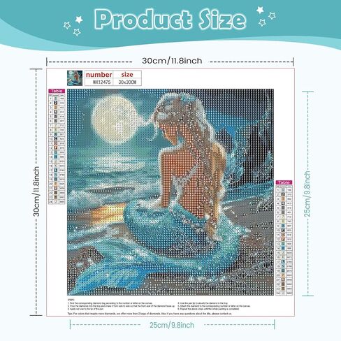 Newenmo Mermaid Diamonds Painting مجموعات للبالغين المبتدئين ، DIY 5D Moon Diamond Art Paint مع الماس الدائري ، الحفر الكاملة للأحجار الكريمة اللوحة الفنية للديكور الجدران المنزلي 12x12 بوصة in Saudi Arabia