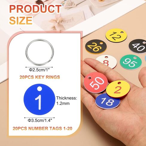 PATIKIL 20PCS Number Tags 1-20, Number Key Tags Plastic Numbered Keychain with Key Rings for Organizer Field Sales Hangers Clothes Labels ID, Black Yellow in Saudi Arabia