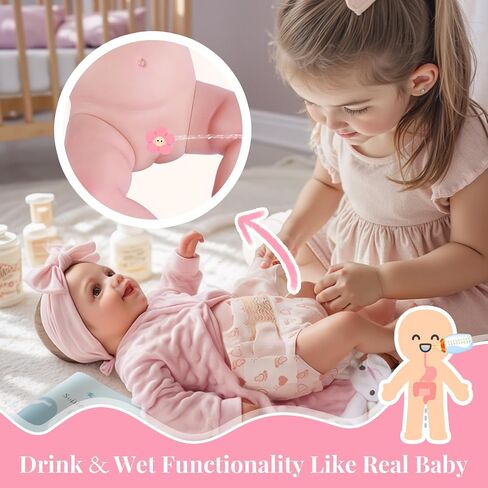 BABESIDE Drink and Wet Reborn Baby Dolls Girl – 17 Inch Lifelike Handmade Silicone Baby Doll, Can Drink & Pee, Real Life Baby Doll with Accessories, Gift for Girls Age 3+ Pretend Play & Collection in Saudi Arabia