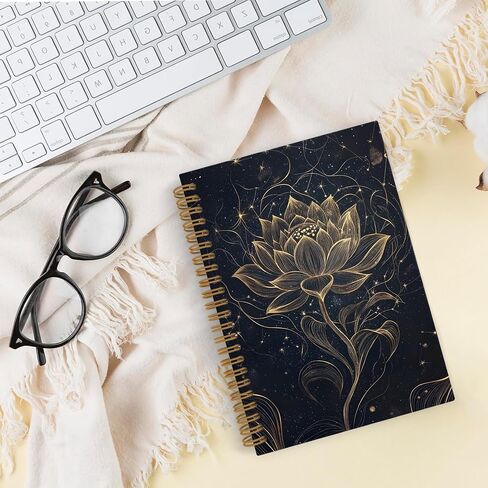 دفتر Noteboor Qlmx Gold Lotus Floral Floral ، دفتر Notes Flower Journal ، دفاتر اليوغا الروحية للأعمال المدرسية ، وهدايا المكاتب الملهمة للتأمل للنساء ، 5.5 × 8.3 بوصة in Saudi Arabia