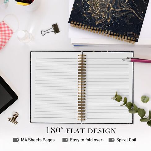 دفتر Noteboor Qlmx Gold Lotus Floral Floral ، دفتر Notes Flower Journal ، دفاتر اليوغا الروحية للأعمال المدرسية ، وهدايا المكاتب الملهمة للتأمل للنساء ، 5.5 × 8.3 بوصة in Saudi Arabia