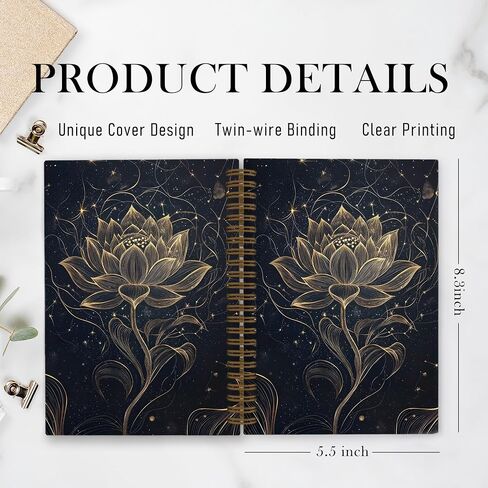 دفتر Noteboor Qlmx Gold Lotus Floral Floral ، دفتر Notes Flower Journal ، دفاتر اليوغا الروحية للأعمال المدرسية ، وهدايا المكاتب الملهمة للتأمل للنساء ، 5.5 × 8.3 بوصة in Saudi Arabia