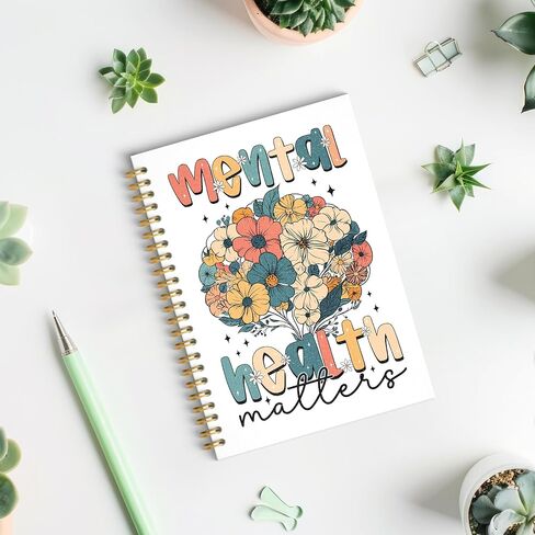 ROXMART Mental Health Matters Glitter Spiral Notebook, Mental Health Journal for Women, Psychologist Therapist Gifts, Floral Therapy Psychology Hardcover Notebook Journal, 5.5x8.3 Inch in Saudi Arabia