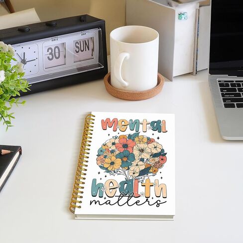 ROXMART Mental Health Matters Glitter Spiral Notebook, Mental Health Journal for Women, Psychologist Therapist Gifts, Floral Therapy Psychology Hardcover Notebook Journal, 5.5x8.3 Inch in Saudi Arabia