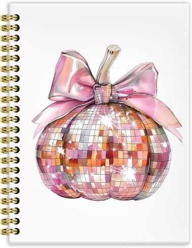 Brrnyoi Fall Disco Pumpkin Notebook Journal 5.5x8.3 ، Coquette Pink Bow Glam Pumpkin Journal ، Preppy Girly Autumn Seasonal Hardcover Notebooks for note take in Saudi Arabia