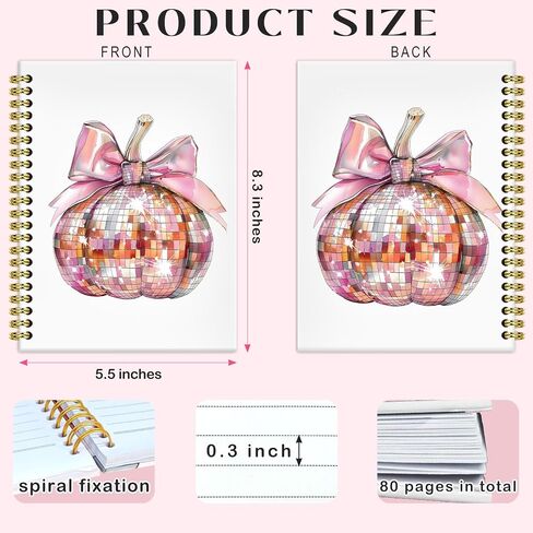 Brrnyoi Fall Disco Pumpkin Notebook Journal 5.5x8.3 ، Coquette Pink Bow Glam Pumpkin Journal ، Preppy Girly Autumn Seasonal Hardcover Notebooks for note take in Saudi Arabia