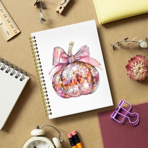 Brrnyoi Fall Disco Pumpkin Notebook Journal 5.5x8.3 ، Coquette Pink Bow Glam Pumpkin Journal ، Preppy Girly Autumn Seasonal Hardcover Notebooks for note take in Saudi Arabia