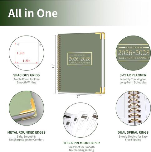 Monthly Planner 2026-2028 Hardcover with Metal Corner 3 Year Calendar 2026-2027-2028 Monthly Calendar Planner 36 Months from Jan 2026-Dec 2028,Large Size 8.5 x 11 Gradient Black for School, Office, Home Planning in Saudi Arabia