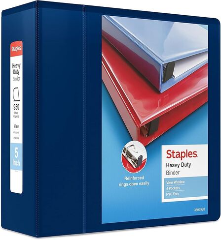 Staples Staples ثقيلة 5 بوصات 3 حلقات الموثق مع حلقات D وأربعة جيوب داخلية ، أزرق بحري ، 2/حزمة (ST60407-CCVS) in Saudi Arabia
