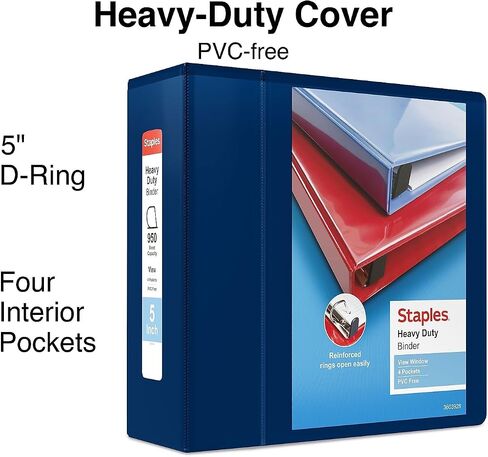 Staples Staples ثقيلة 5 بوصات 3 حلقات الموثق مع حلقات D وأربعة جيوب داخلية ، أزرق بحري ، 2/حزمة (ST60407-CCVS) in Saudi Arabia