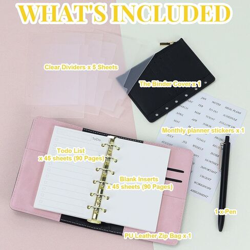 A7 Binder Binder Planner Notebook 6 Ring ، منظم جلدي محمول مع جيب سحاب ، وأوراق إعادة الملء والفارغ الفارغة ، والفاصل ، والملصق الشهري ، والقلم ، والطلاب ، والمهنيين ، والسفر (Sky Blue & Pink) in Saudi Arabia