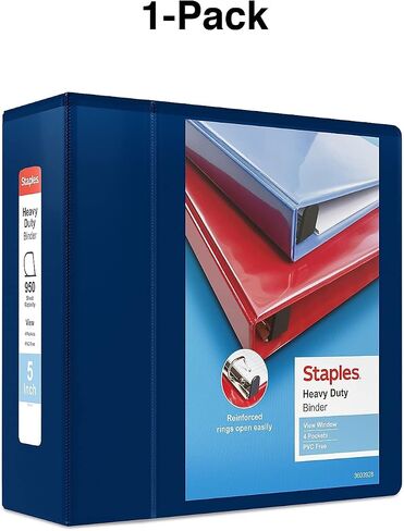Staples Staples ثقيلة 5 بوصات 3 حلقات الموثق مع حلقات D وأربعة جيوب داخلية ، أزرق بحري ، 2/حزمة (ST60407-CCVS) in Saudi Arabia