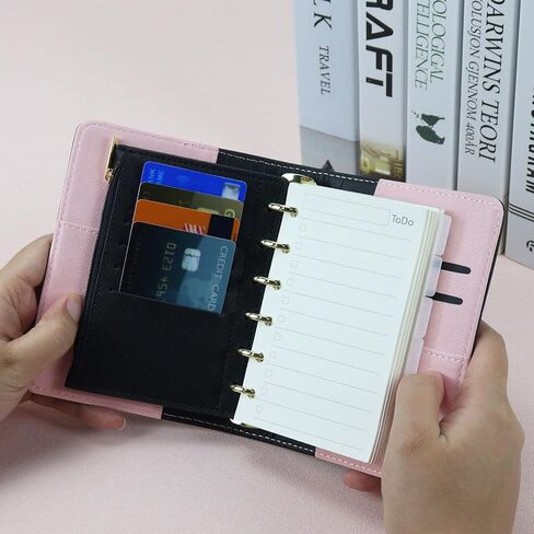 A7 Binder Binder Planner Notebook 6 Ring ، منظم جلدي محمول مع جيب سحاب ، وأوراق إعادة الملء والفارغ الفارغة ، والفاصل ، والملصق الشهري ، والقلم ، والطلاب ، والمهنيين ، والسفر (Sky Blue & Pink) in Saudi Arabia