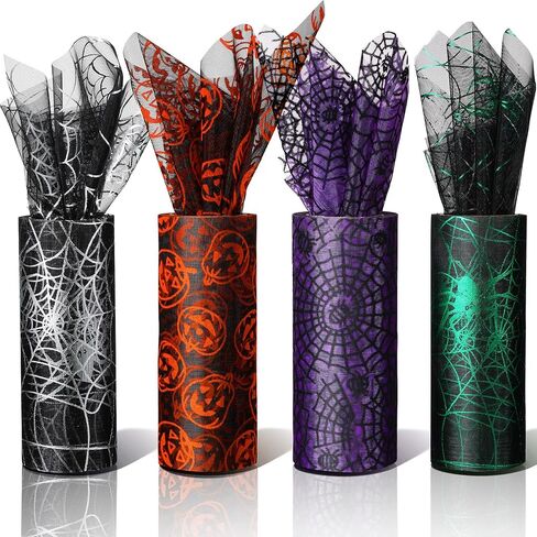 4 Rolls Halloween Glitter Tulle Roll Glitter Tulle Netting Roll Tulle Fabric Roll Orange Shimmer Color Ribbon for Halloween Decoration, 5 Inch x 10 Yards in Saudi Arabia
