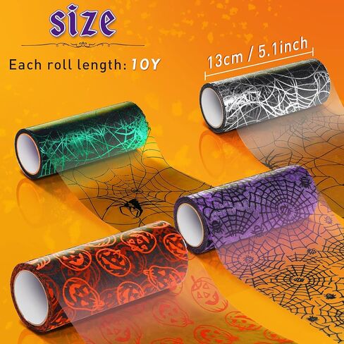4 Rolls Halloween Glitter Tulle Roll Glitter Tulle Netting Roll Tulle Fabric Roll Orange Shimmer Color Ribbon for Halloween Decoration, 5 Inch x 10 Yards in Saudi Arabia