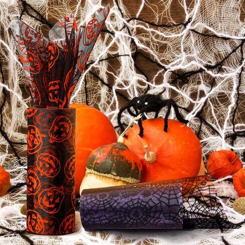 4 Rolls Halloween Glitter Tulle Roll Glitter Tulle Netting Roll Tulle Fabric Roll Orange Shimmer Color Ribbon for Halloween Decoration, 5 Inch x 10 Yards in Saudi Arabia