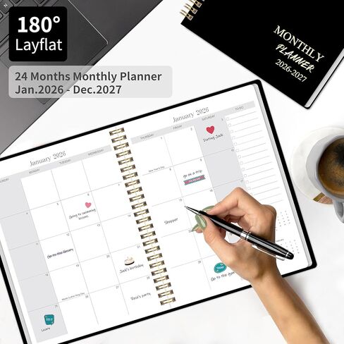 2026-2027 Monthly Planner - 2 Year Monthly Planner 2026-2027, Hard Cardboard Cover, Jan 2026 - Dec 2027, 7.5" x 10", 2 Year Calendar with 24 Month, Twin-wire Binding, Note Pages in Kuwait