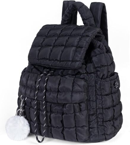 Quilted Puffer Backpack for Women: Large Lightweight Soft Purse Backpacks for Travel Daypack Hiking Gym Sports School College - Cute Trendy Luxury Drawstring Laptop Backpack (Black) in Kuwait