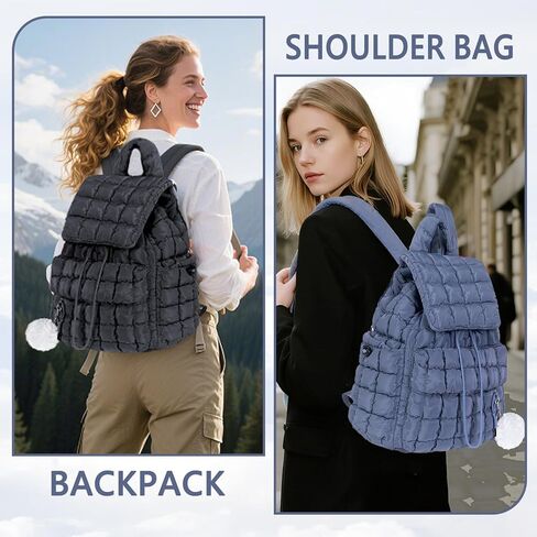 Quilted Puffer Backpack for Women: Large Lightweight Soft Purse Backpacks for Travel Daypack Hiking Gym Sports School College - Cute Trendy Luxury Drawstring Laptop Backpack (Black) in Kuwait